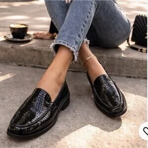 SAS Tripad Comfort Women's Black Leather Croc Embossed Slip-on Loafers Size 6W